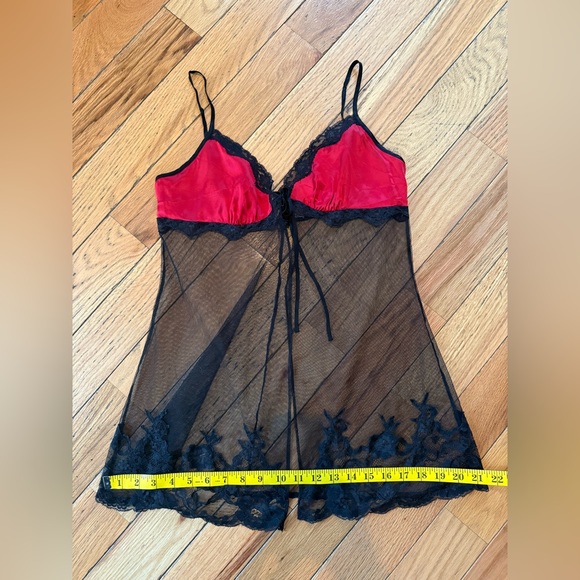 Y2K Victoria's Secret SILK RED Sheer Black Nylon Mesh Babydoll Teddy Slip/Top M - Picture 10 of 10